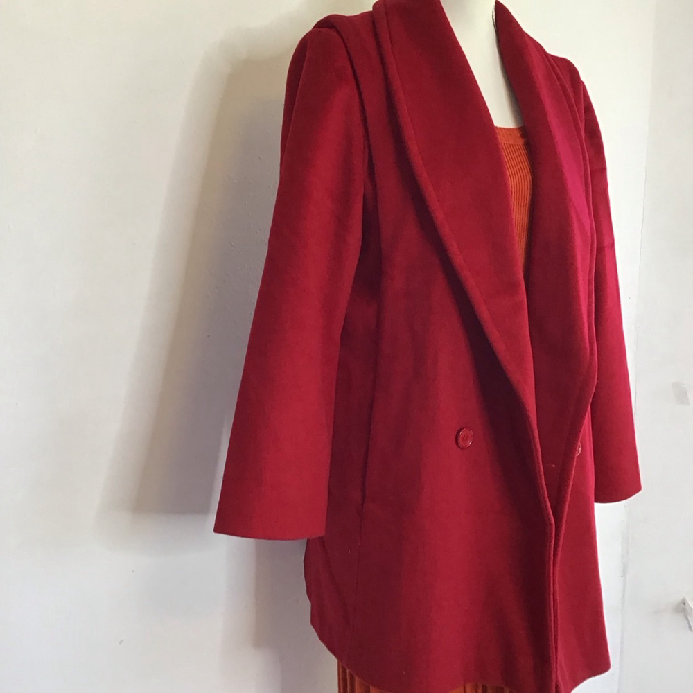 Ferncroft Women Elegant Deep Apple Red Double Breasted Warm Pea Coat M - Picture 3 of 10
